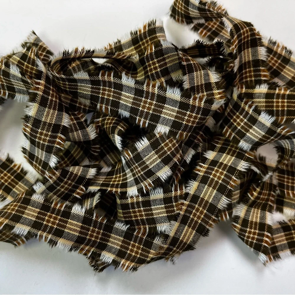 New 4 Yard Fabric Ribbon Strip 1” HOMESPUN Brown Fall Autumn Plaid Thanksgiving
